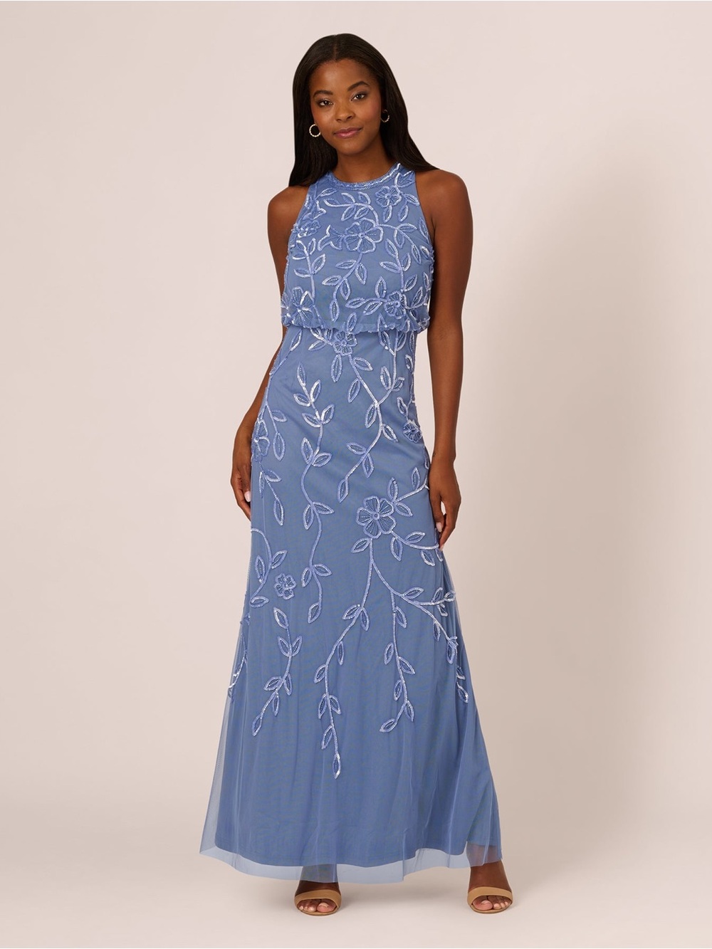 Adrianna Papell French Blue Beaded Gown SZ 16 NWT Formal Evening Dress GALA MOB - Picture 6 of 12